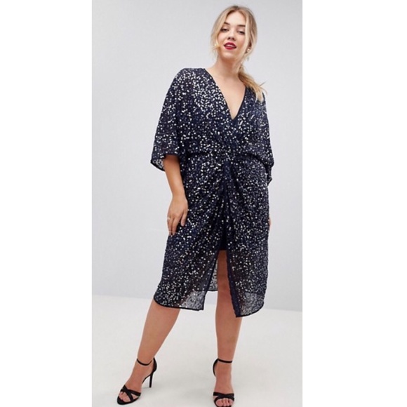 ASOS Curve Dresses & Skirts - ASOS Scatter Sequin Knot Front Kimono Midi Dress ASOS Curve Dresses & Skirts - ASOS Scatter Sequin Knot Front Kimono Midi Dress